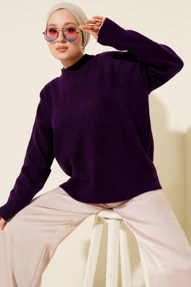 Oversize Triko Kazak Menekşe - Triko Kazak