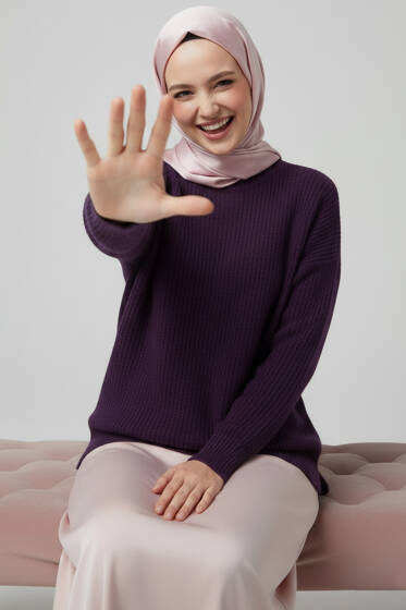 Oversize Triko Kazak Mor - Triko Kazak