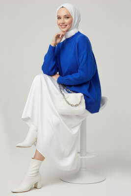 Oversize Triko Kazak Saks - Triko Kazak