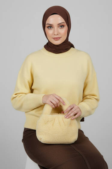 Oversize Triko Kazak Sarı - Triko Kazak