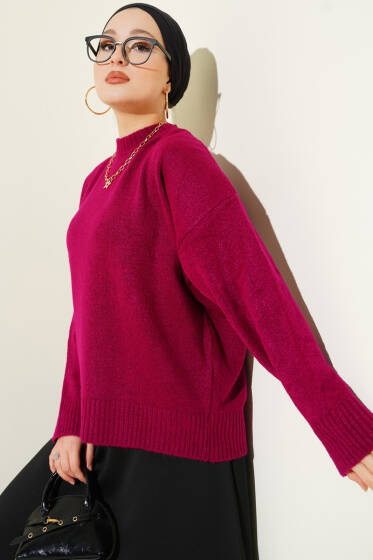 Oversize Triko Kazak Vişne - Triko Kazak