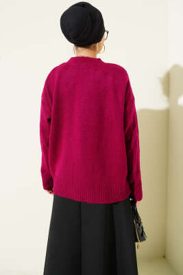 Oversize Triko Kazak Vişne - Triko Kazak