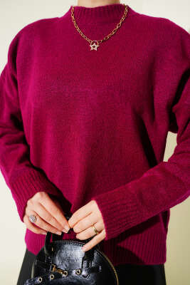 Oversize Triko Kazak Vişne - Triko Kazak