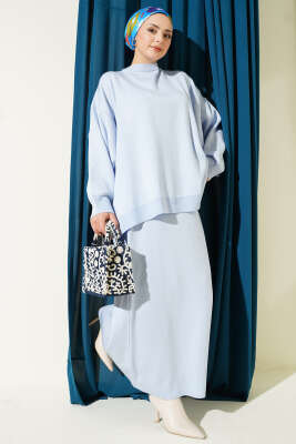 Oversize Tunik Etekli Triko İkili Takım Bebe Mavi - HBS