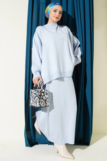 Oversize Tunik Etekli Triko İkili Takım Bebe Mavi - İkili Takım