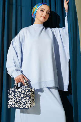 Oversize Tunik Etekli Triko İkili Takım Bebe Mavi - İkili Takım