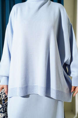 Oversize Tunik Etekli Triko İkili Takım Bebe Mavi - İkili Takım