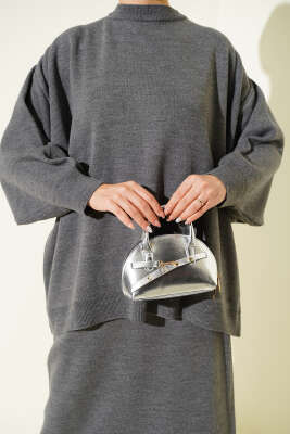 Oversize Tunik Etekli Triko İkili Takım Füme - İkili Takım