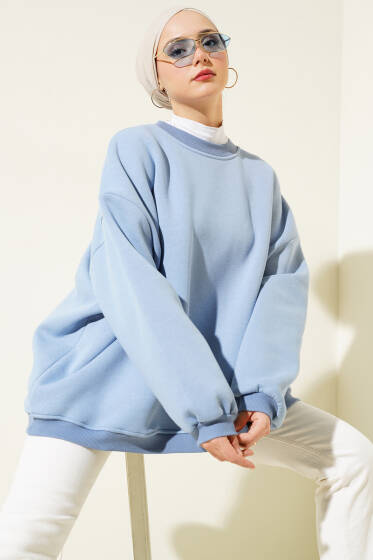 Oversize Üç İplik Basic Tunik Bebe Mavi - Tunik