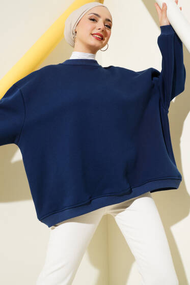 Oversize Üç İplik Basic Tunik Lacivert - Tunik