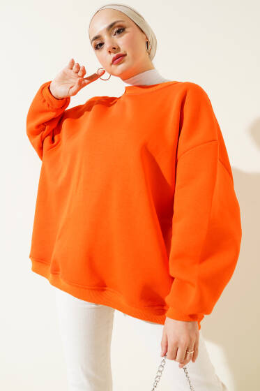 Oversize Üç İplik Basic Tunik Oranj - Tunik