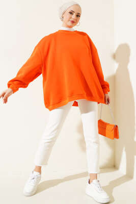 Oversize Üç İplik Basic Tunik Oranj - Tunik