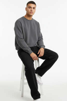 Oversize Üç İplik Erkek Sweatshirt Duman Gri - Günün Seçilenleri