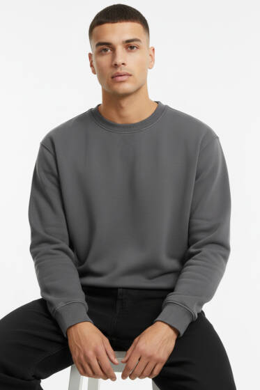 Oversize Üç İplik Erkek Sweatshirt Duman Gri - Günün Seçilenleri