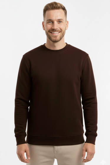 Oversize Üç İplik Erkek Sweatshirt Kahve - Günün Seçilenleri