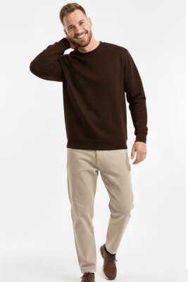 Oversize Üç İplik Erkek Sweatshirt Kahve - Günün Seçilenleri