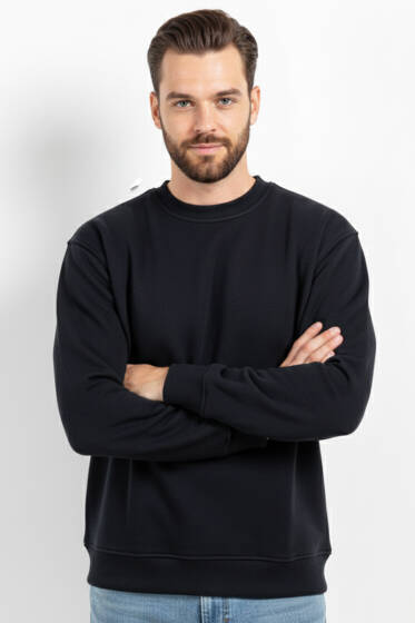 Oversize Üç İplik Erkek Sweatshirt Siyah - Günün Seçilenleri