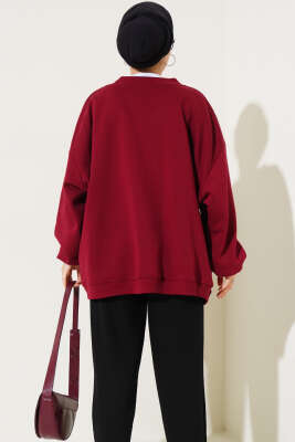 Oversize Üç İplik Sweatshirt Bordo - Tunik