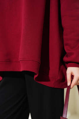 Oversize Üç İplik Sweatshirt Bordo - Tunik