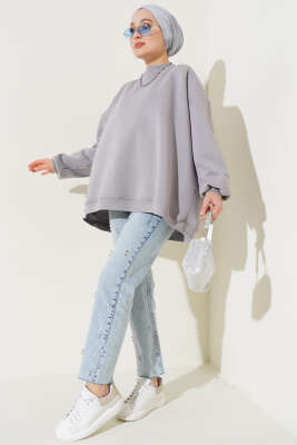 Oversize Üç İplik Sweatshirt Gri - Tunik