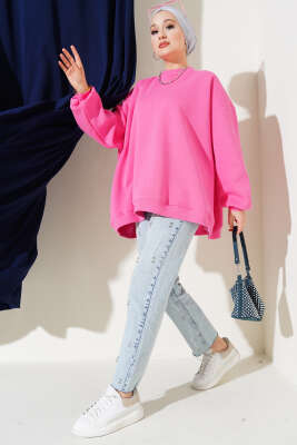 Oversize Üç İplik Sweatshirt Pembe - Tunik