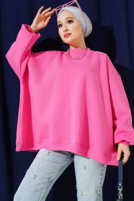 Oversize Üç İplik Sweatshirt Pembe 