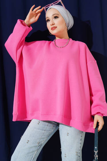 Oversize Üç İplik Sweatshirt Pembe - Tunik