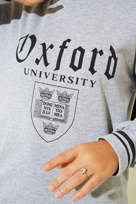 Oxford Baskılı Manşet Şeritli Tunik Gri - Tunik