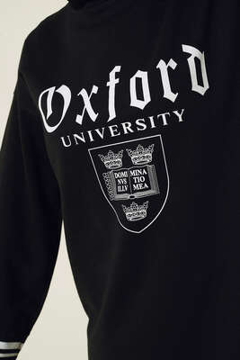 Oxford Baskılı Manşet Şeritli Tunik Siyah - Tunik