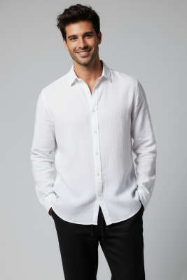 Oxford Kumaş Erkek Gömlek Beyaz - GAVAZZİ
