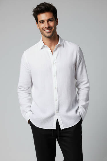 Oxford Kumaş Erkek Gömlek Beyaz - Erkek Gömlek