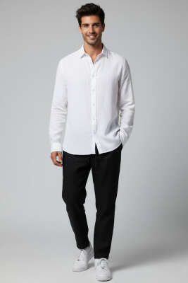 Oxford Kumaş Erkek Gömlek Beyaz - Erkek Gömlek