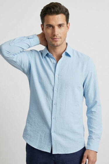 Oxford Kumaş Erkek Gömlek Buz Mavisi - Erkek Gömlek
