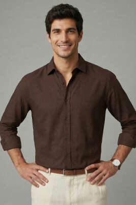 Oxford Kumaş Erkek Gömlek Kahve - GAVAZZİ