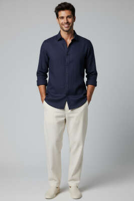 Oxford Kumaş Erkek Gömlek Lacivert - Erkek Gömlek