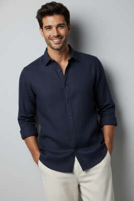 Oxford Kumaş Erkek Gömlek Lacivert - GAVAZZİ