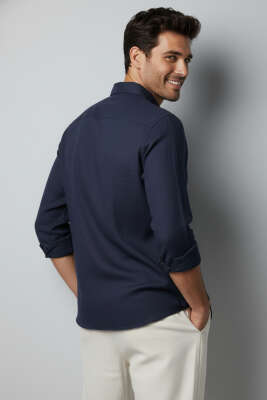 Oxford Kumaş Erkek Gömlek Lacivert - Erkek Gömlek