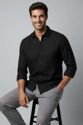 Oxford Kumaş Erkek Gömlek Siyah - GAVAZZİ
