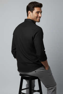 Oxford Kumaş Erkek Gömlek Siyah - Erkek Gömlek