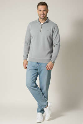 Oysho Kumaş Yarım Fermuar Erkek Sweatshirt Gri - Erkek Sweatshirt