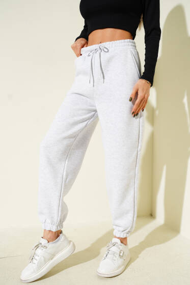 Paça Bel Lastikli Şardonlu Pantolon Melanj Gri - Kadın Giyim Modelleri