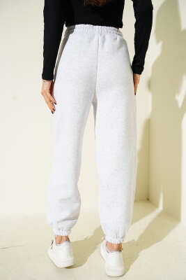 Paça Bel Lastikli Şardonlu Pantolon Melanj Gri - Kadın Giyim Modelleri