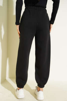 Paça Bel Lastikli Şardonlu Pantolon Siyah - Kadın Giyim Modelleri