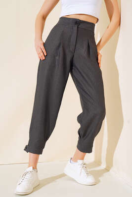 Paça Düğmeli Pantolon Antrasit - Kadın Giyim Modelleri