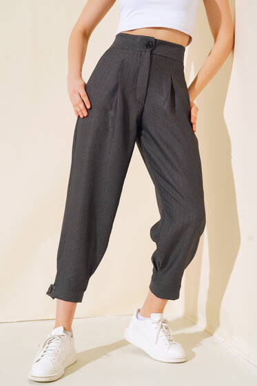 Paça Düğmeli Pantolon Antrasit - Kadın Giyim Modelleri