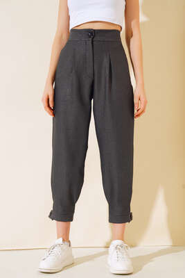 Paça Düğmeli Pantolon Antrasit - Kadın Giyim Modelleri