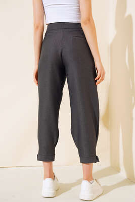 Paça Düğmeli Pantolon Antrasit - Kadın Giyim Modelleri