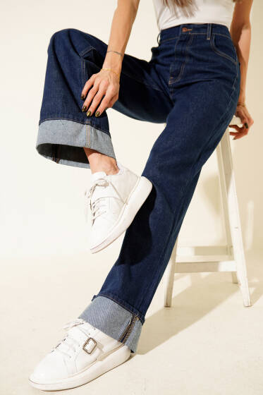 Paça Katlamalı Kot Pantolon Kot - Kadın Giyim Modelleri