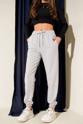 Paça Lastikli Cepli Jagger Pantolon Melanj Gri - Kadın Giyim Modelleri