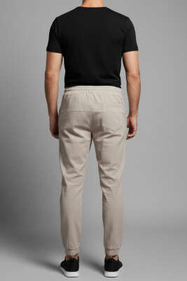 Paça Lastikli Erkek Eşofman Alt Bej - Erkek Eşofman Alt